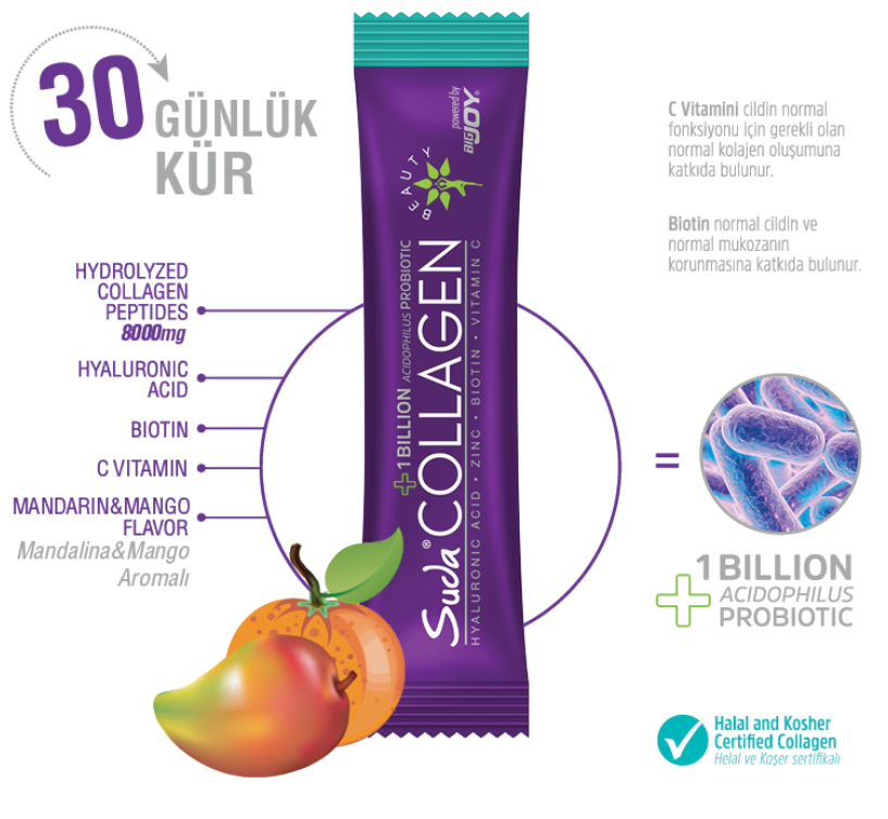 Suda Collagen Mandalina&Mango Flawor Toz Kolajen 10gr | 30 Saşe