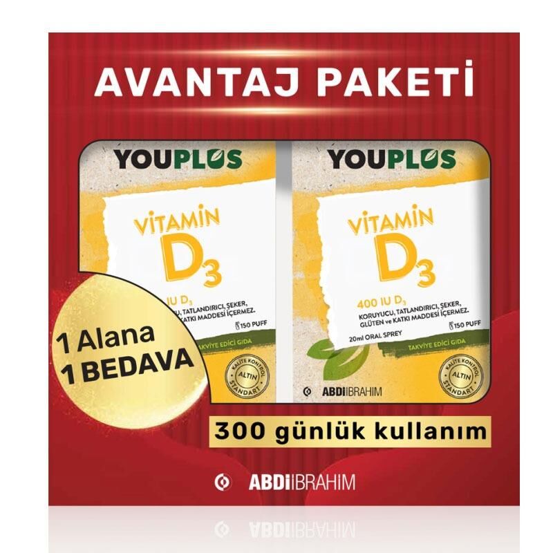 YouPlus Vitamin D3 400IU Oral Sprey 20 ml 2 Adet