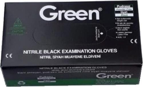 Green Muayene Eldiveni Nitril Pudrasız Siyah Büyük Boy (L) | 100 Adet