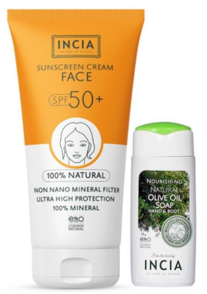 Incia Güneş Seti Yüz Kremi SPF50+ 50ml + Sıvı Sabun Hediyeli
