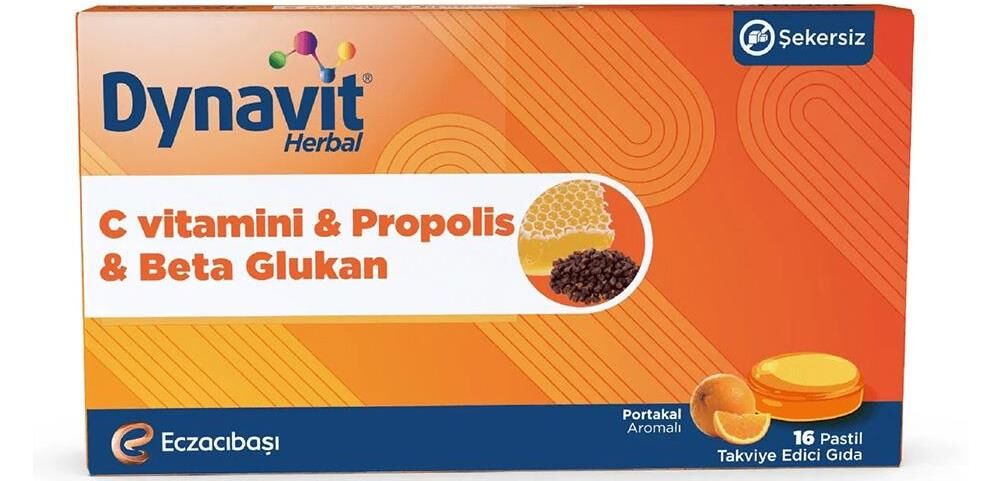Dynavit Herbal C Vitamini - Propolis ve Beta Glukan 16 Pastil | Portakal Aromalı