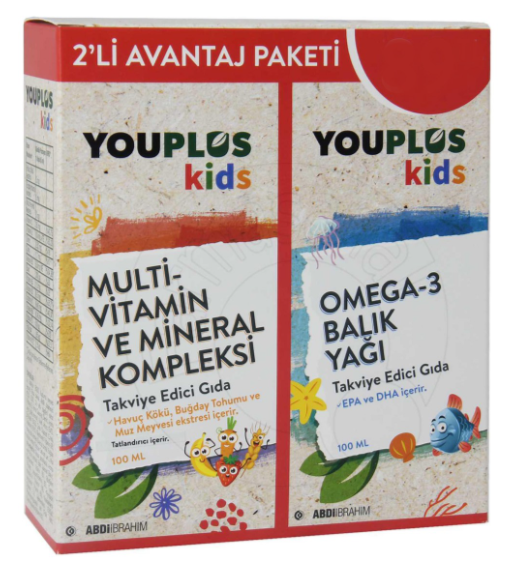 Youplus Kids Multi-Vitamin ve Mineral Kompleks + Omega-3 Balık Yağı Şurup 100ml | Avantajlı Paket