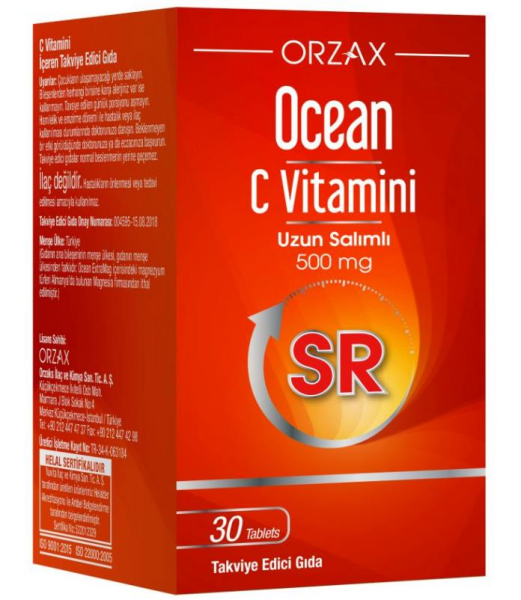 Orzax Ocean Vitamin C SR 500mg 30 Tablet | Uzun Salımlı