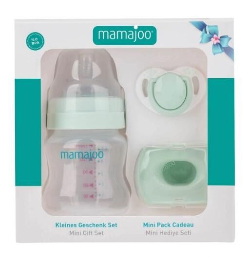 Mamajoo Mini Hediye Seti Yeşil | Biberon 150ml - Emzik 0+ Ay -  Emzik Askısı