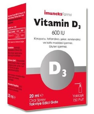 İmuneks Vitamin D3 600 IU Sprey 20ml