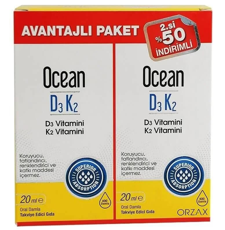Orzax Ocean D3 K2 Damla 20ml İkili Kofre