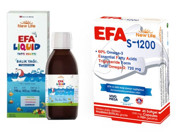 NewLife Efa S-1200 45 Softjel | New Life Efa Liquid Balık Yağı 150ml Şurup Hediyeli