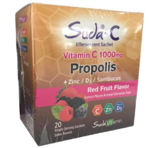 Suda Vitamin Suda-C Vitamin C Propolis 20 Saşe | Kırmızı Meyveler Aromalı