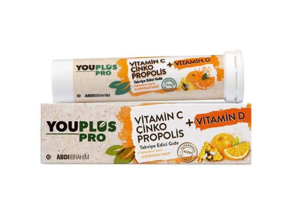 Youplus Pro Vitamin C Çinko Propolis Vitamin D 15 Effervesan Tablet