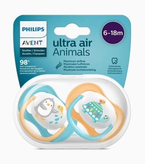 Philips Avent Yalancı Emzik Ultra Air Erkek Animals | 6-18 Ay, 2 Adet, SCF08007