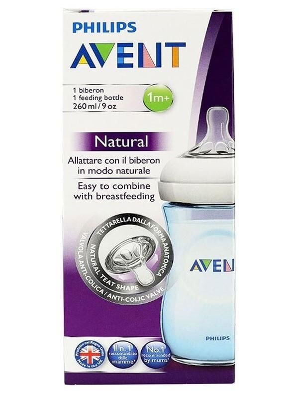 Philips Avent Biberon PP Natural Emzik 260ml | 1 Ay Üzeri, Mavi, 1 Adet