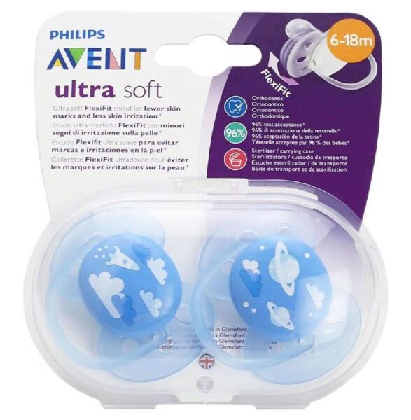 Philips Avent Yalancı Emzik Ultra Soft Desenli Erkek | 6-18 Ay, 2 Adet