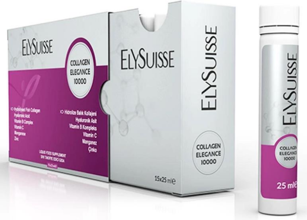 Elysuisse Collagen Elegance 10000mg Hidrolize Balık Kolajeni Hyaluronik  Asit Likid 25ml | 15 Shot