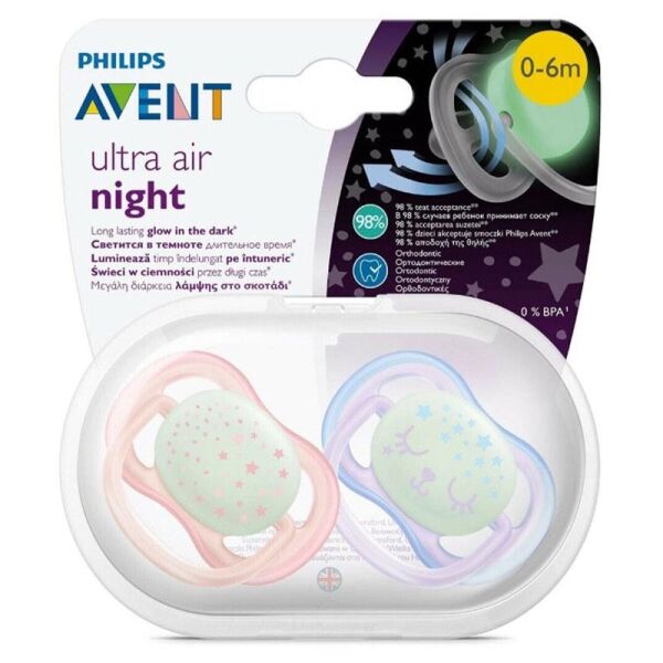 Philips Avent Yalancı Emzik Ultra Air Night Kız | 0-6 Ay, 2 Adet Gece Emziği