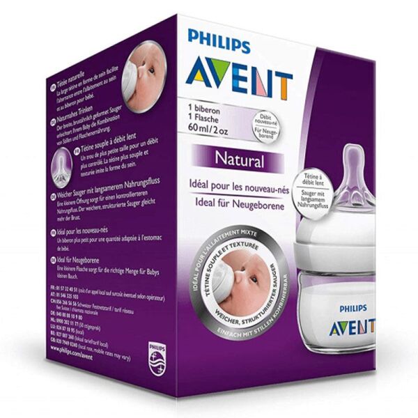 Philips Avent Biberon PP Natural Emzik 60ml | 0 Ay Üzeri, Şeffaf, 1 Adet