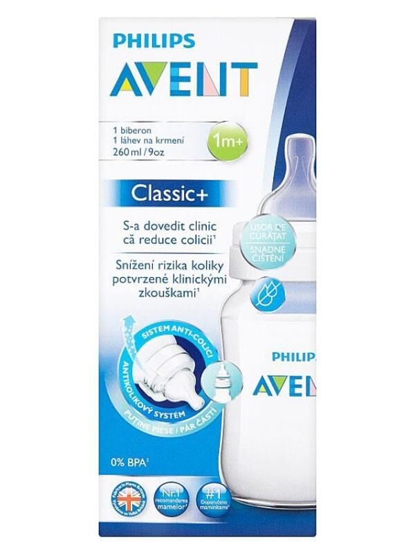 Philips Avent Biberon PP Classic Emzik 260ml | 1 Ay Üzeri, Şeffaf, 1 Adet