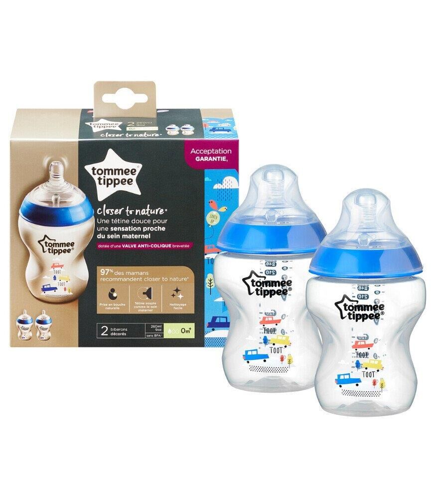 Tommee Tippee Biberon PP Closer to Nature 260ml | 0 Ay Üzeri, 2 Adet, Blue