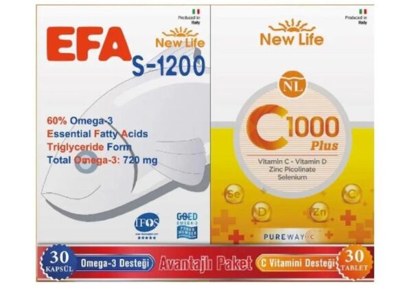 NewLife Omega-3 S-1200 ve C Vitamini 1000mg 30+30 Tablet
