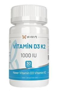 Haver Vitamin D3 K2 1000 IU 30 Tablet