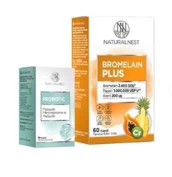 Naturalnest Bromelain Plus 60 Kapsül + Probiotic 10 Kapsül