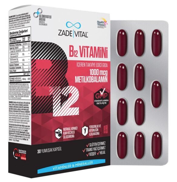 Zade Vital Vitamin B12 30 Yumuşak Kapsül
