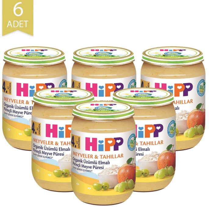 Hipp Organik Meyve Püresi Üzüm Elma Pirinç 190gr | 6 Adet
