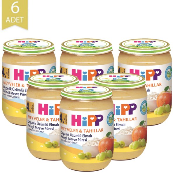 Hipp Organik Meyve Püresi Üzüm Elma Pirinç 190gr | 6 Adet