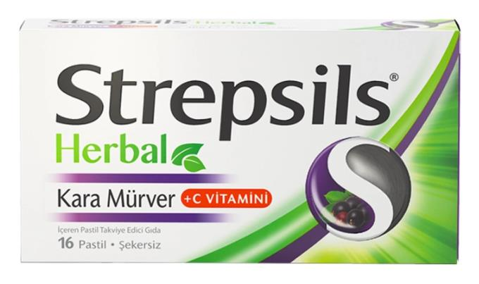 Strepsils Herbal Kara Mürver ve C vitamini 16 Pastil | Şekersiz