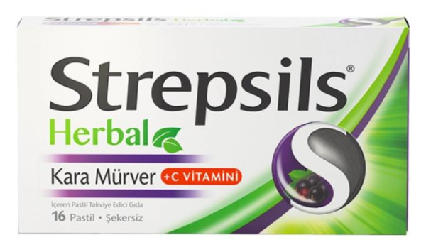 Strepsils Herbal Kara Mürver ve C vitamini 16 Pastil | Şekersiz