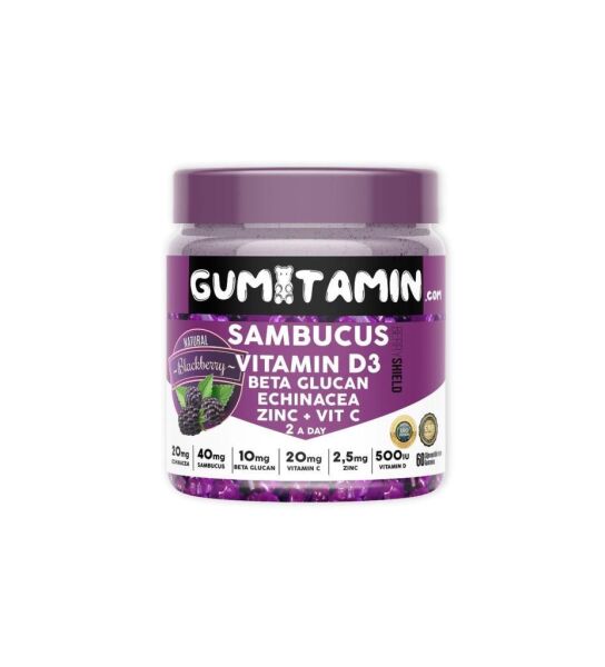 Gumitamin Sambucus Vitamin D3 Beta Glucan Zinc + Vit C 60 Gummies