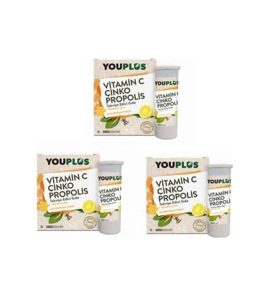 You plus Vitamin C Çinko Propolis Effervesan 20 Tablet | 3 Adet