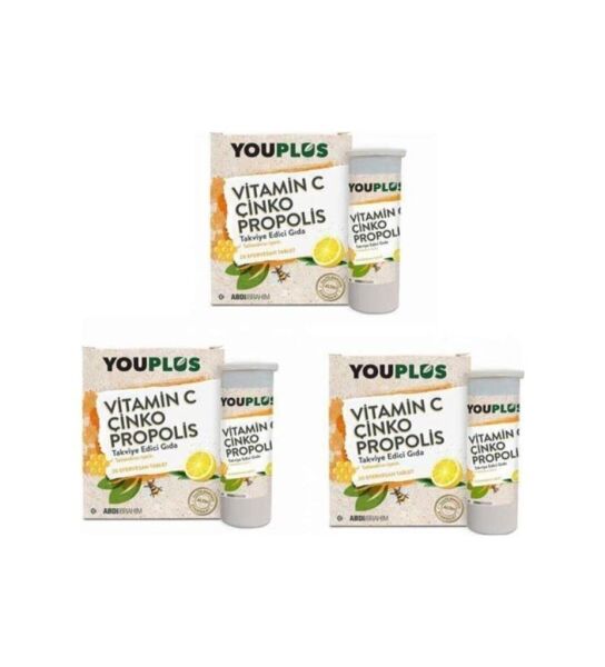 You plus Vitamin C Çinko Propolis Effervesan 20 Tablet | 3 Adet