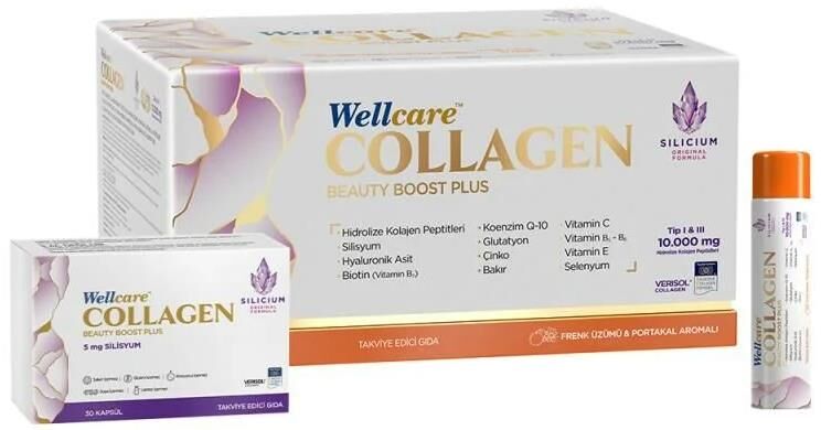 Wellcare Collagen Beauty Plus 1000mg Frenk Üzümü & Portakal 30 Tüp x 40 ml + 30 Kapsül