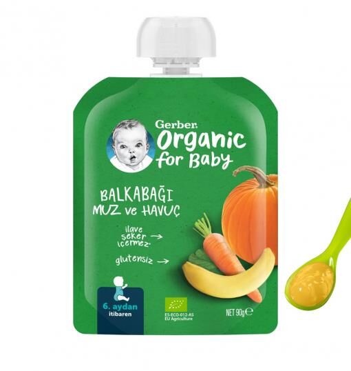 Gerber Organik Balkabağı Muz ve Havuç Püresi 90g | 6 Aydan İtibaren