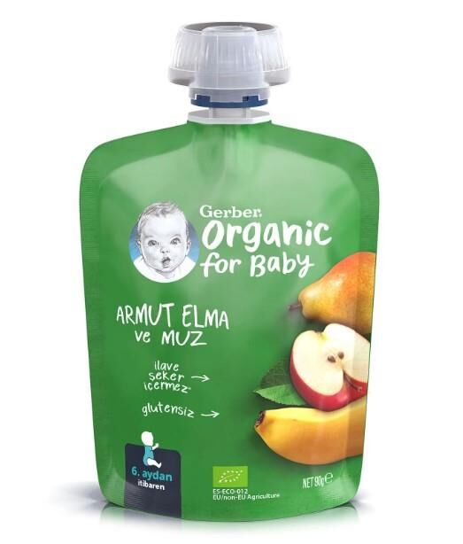 Gerber Organik Elmalı Muzlu Armut Püresi 90g | 6 Aydan İtibaren
