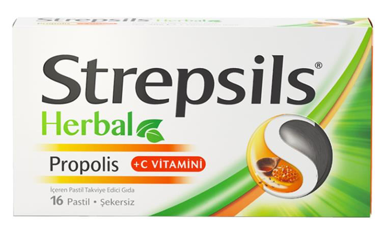 Strepsils Herbal Propolis C vitamini ve Kır İğdesi 16 Pastil | Şekersiz