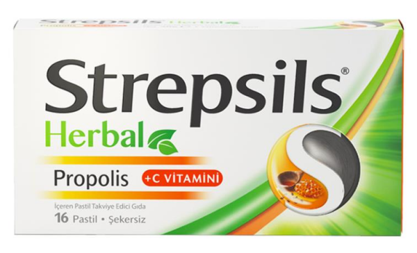 Strepsils Herbal Propolis C vitamini ve Kır İğdesi 16 Pastil | Şekersiz