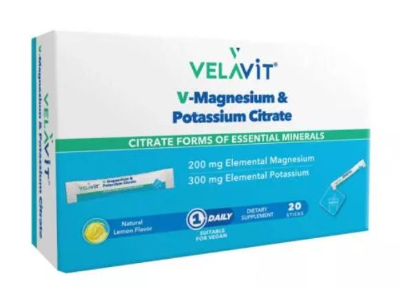 Velavit V-Magnessium & Potassium Citrate 20 Saşe | Magnezyum ve Potasyum Sitrat
