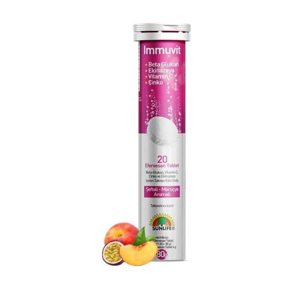 Sunlife Immuvit 20 Efervesan Tablet | Şeftali Maruçya Aromalı
