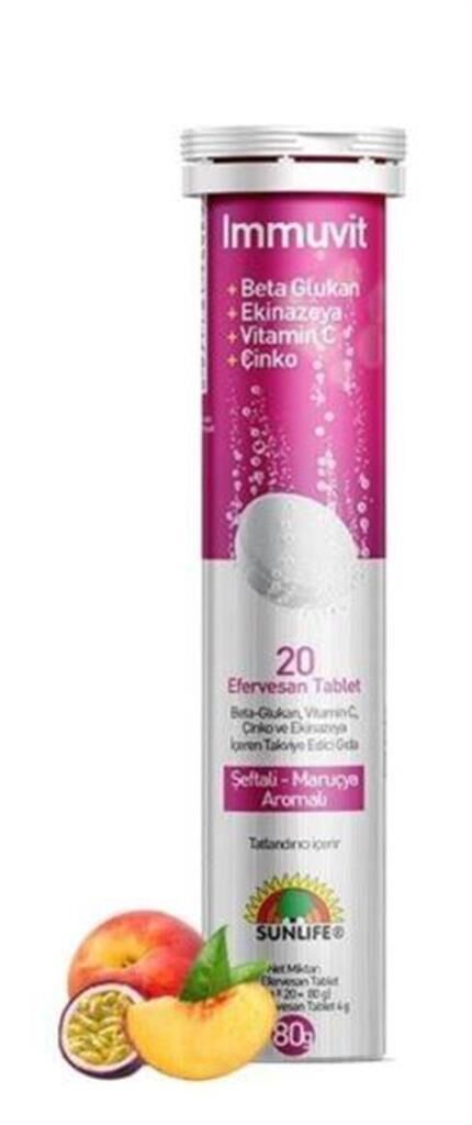 Sunlife Immuvit 20 Efervesan Tablet | Şeftali Maruçya Aromalı