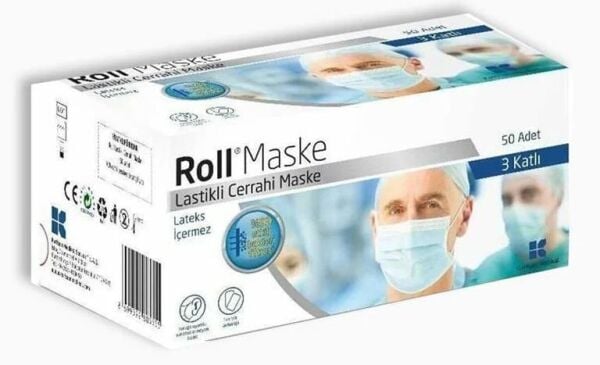 Roll Maske Cerrahi Maske Tekli Paketlenmiş 50 Adet | 3 Katlı & Telli