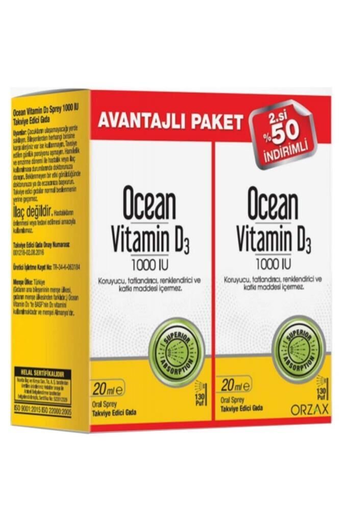 Orzax Ocean Vitamin D3 1000IU Sprey 20ml | 2.'si %50 İndirimli