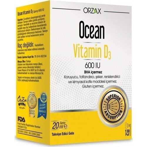 Orzax Ocean Vitamin D3 600IU Sprey 20ml
