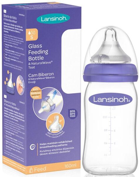 Lansinoh Cam Biberon 160ml ve NaturalWave Yavaş Akış Biberon Emziği