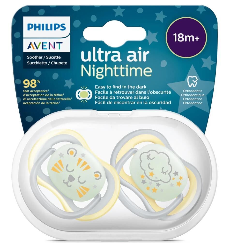 Philips Avent Yalancı Emzik Ultra Air Nighttime Erkek | 18 Ay, 2 Adet Gece Emziği SCF37601
