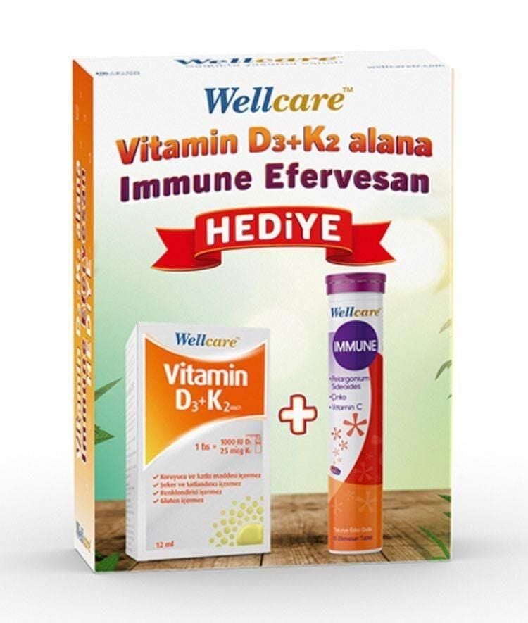 Wellcare Vitamin D3 K2 12ml ve Immun Efervesan 15 Tablet