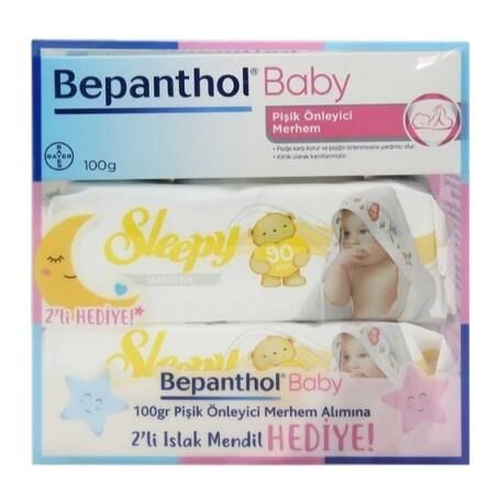 Bepanthol Baby Pişik Önleyici Merhem 100g + Sleepy Sensitive Islak Havlu 90 Yaprak 2 Adet