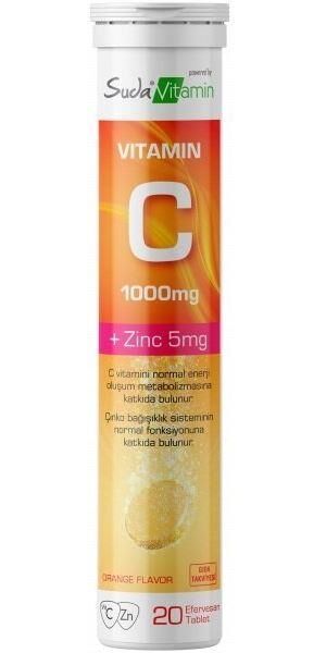 Suda Vitamin C Çinko Effervesan 20 Tablet | Portakal Aromalı